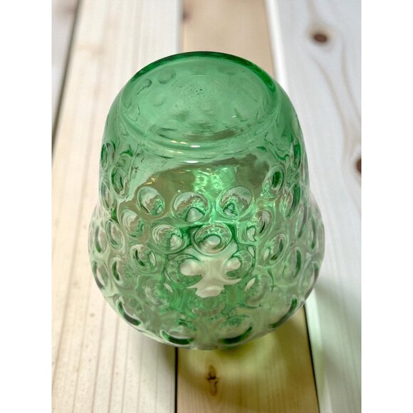 Green Glass Optic Glass Textured Vase - Handblown Art Glass Decorative Piece - Picture 2 of 8